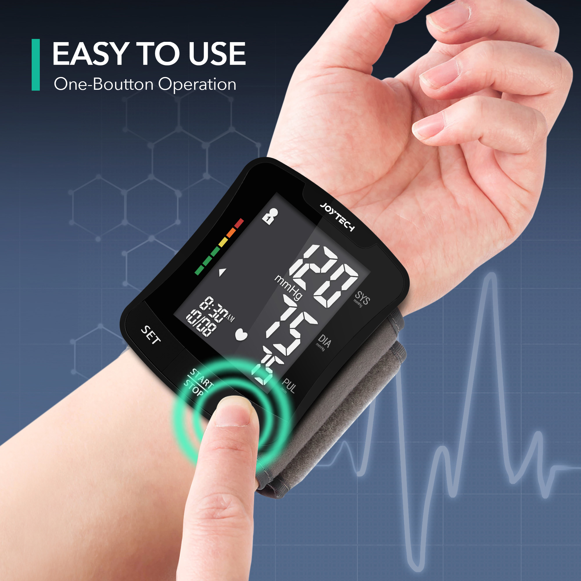 Mdr Ce-godkänd bärbar automatisk blodtrycksmätare för handleden