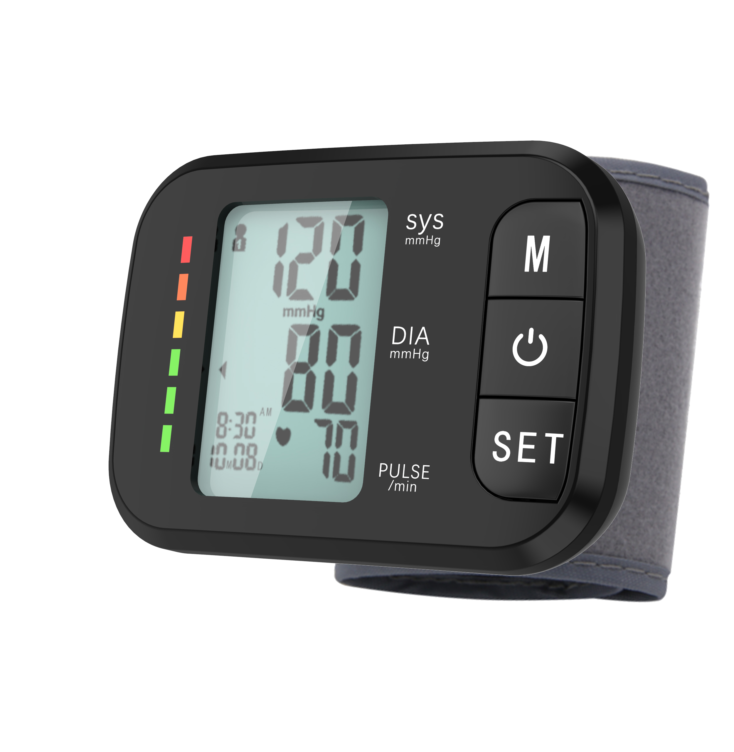 OEM Logo Fanontam-pirinty Wrist Blood Pressure Monitor Digital Tensiometer Language Mampifanaraka ny Sphygmomanometer