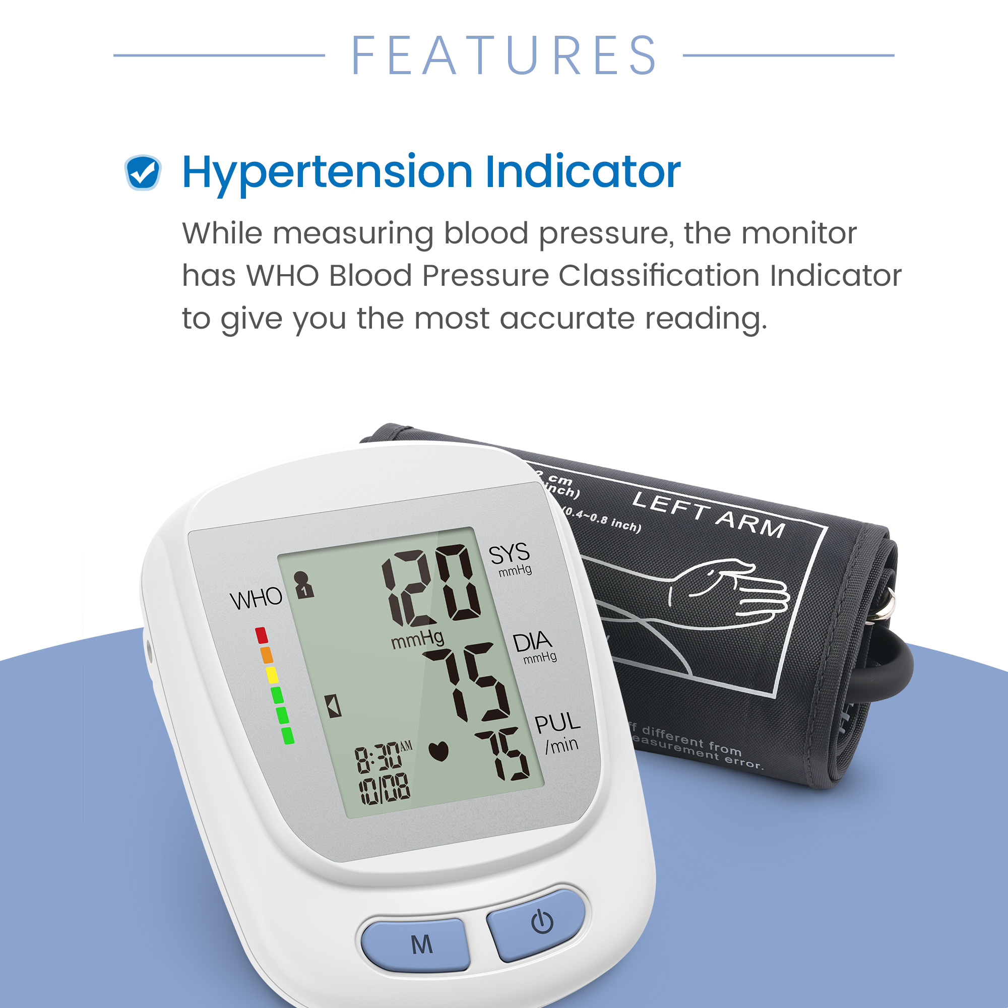 Ua ʻae ʻia ʻo Kanada Health Health Upper Arm Rechargeable Blood Pressure Monitor Digital Tensiometro
