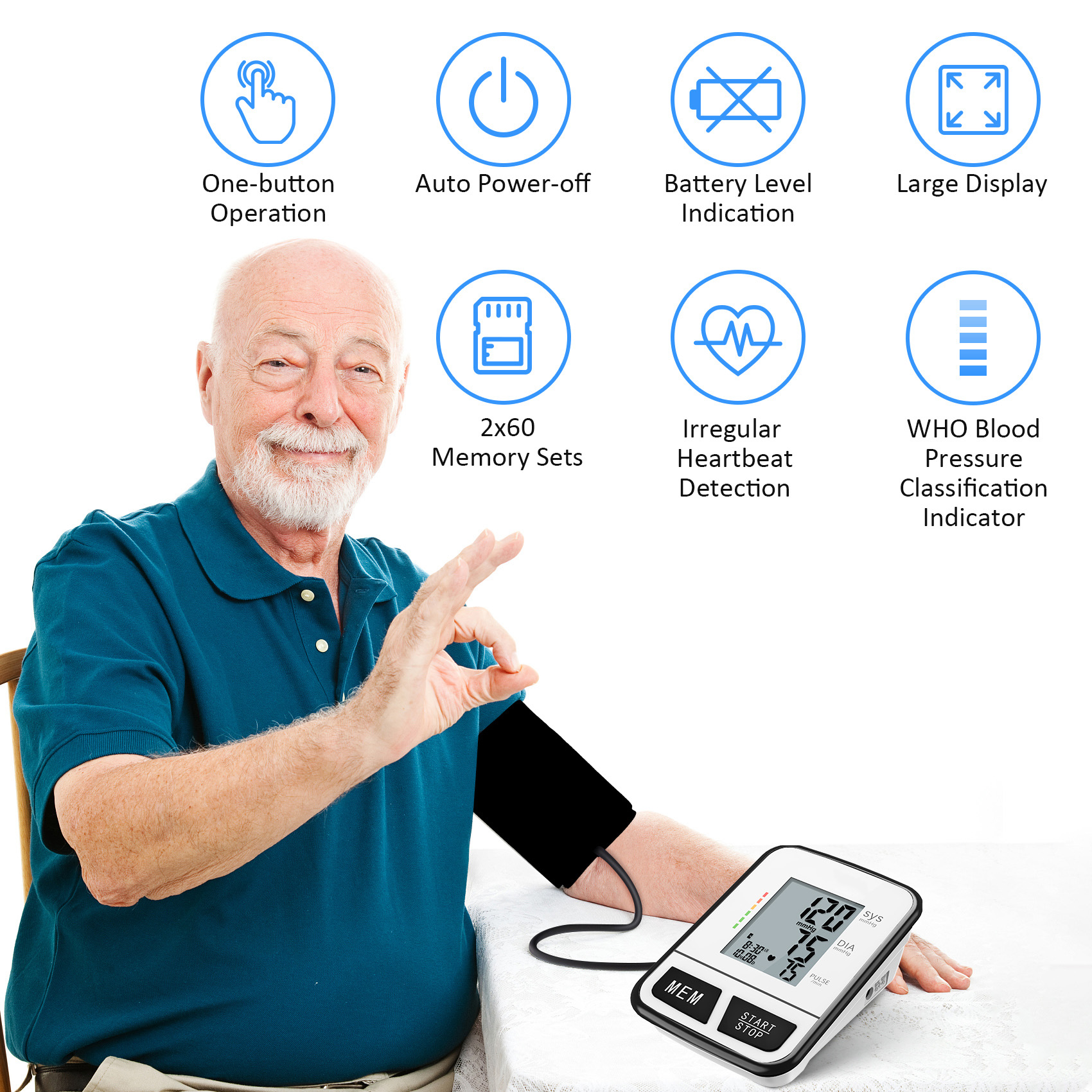 Pasmaak Taal Hoë Bloeddruk Kontrole Masjien Bluetooth Digitale Tensiometer