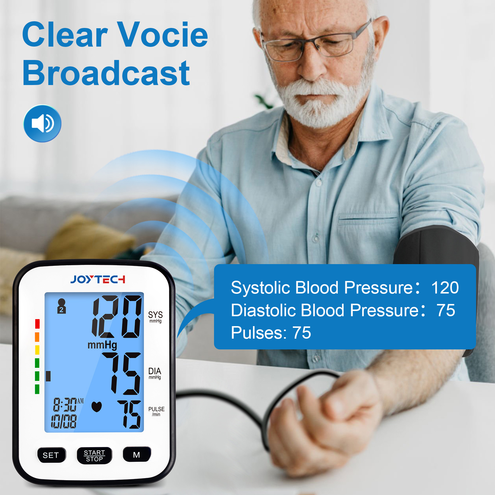 Monitor Tekanan Darah Bluetooth sareng Tensiometer Digital Talking Backlit