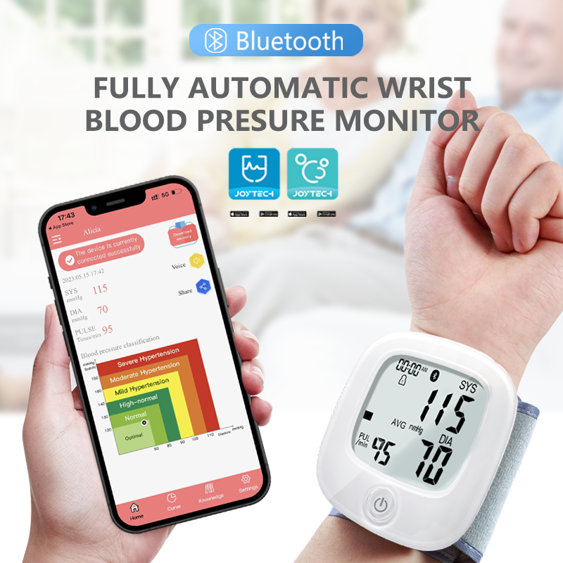 Bluetooth Wrist Blodtrycksmätare Talking Tensiomemeter med bakgrundsbelysning