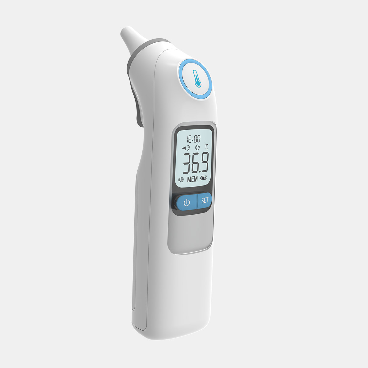 Zatwierdzony przez CE MDR, bardzo dokładny, zasilany baterią termometr douszny na podczerwień Bluetooth do użytku domowego