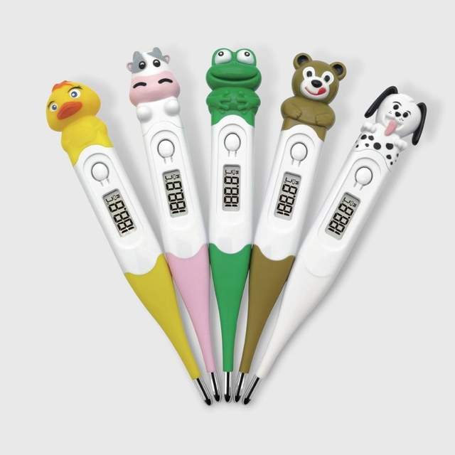 CE MDR skaitmeninis termometras įvairių spalvų vandeniui atsparus kūdikių lankstaus galiuko termometras su nuimamu dangteliu animacinių filmų serija