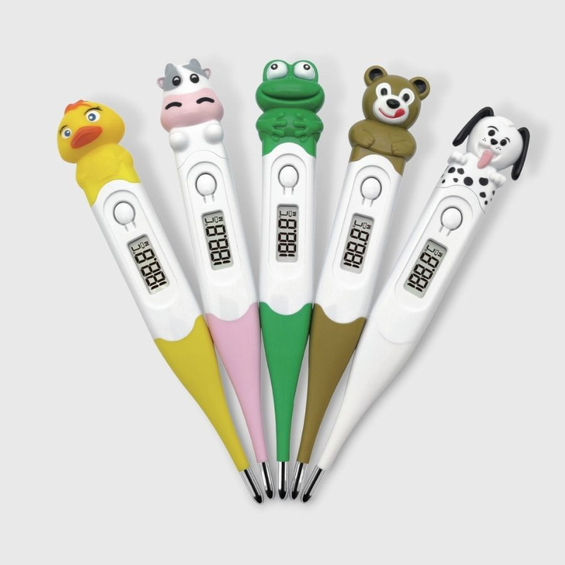 Termómetro digital CE MDR de varios colores, termómetro de punta flexible para bebés impermeable con tapa extraíble serie de dibujos animados