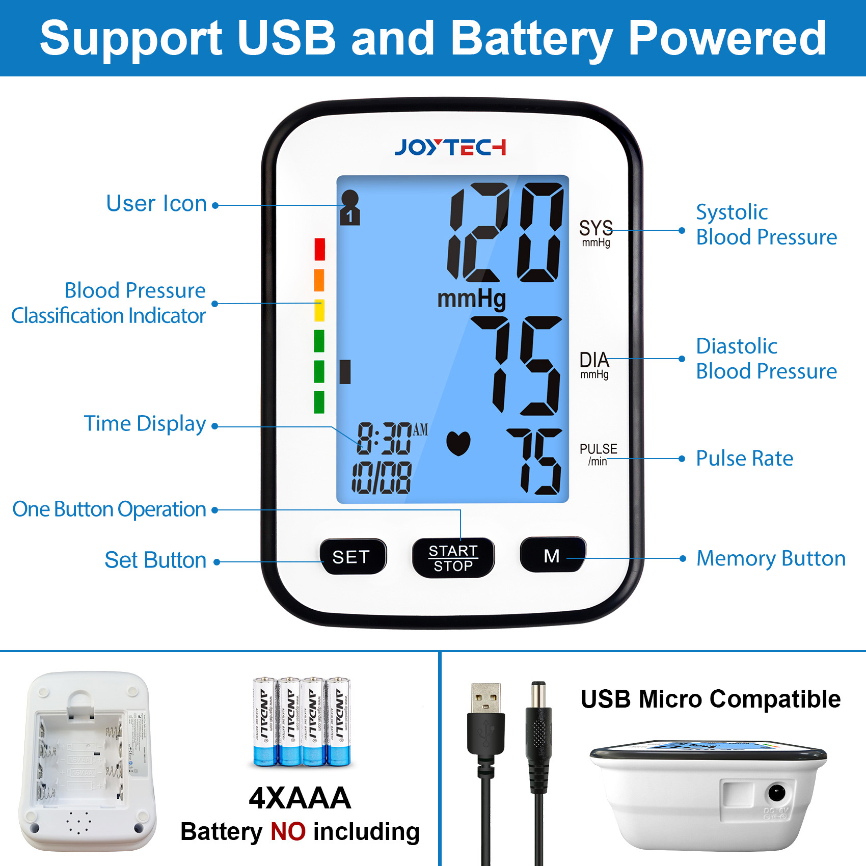バックライト付き通話デジタル張力計付き Bluetooth 血圧モニター