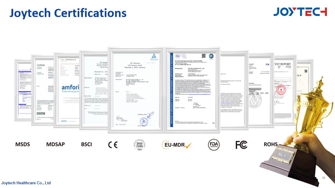 certificates of Joytech Healthcare for medical devices