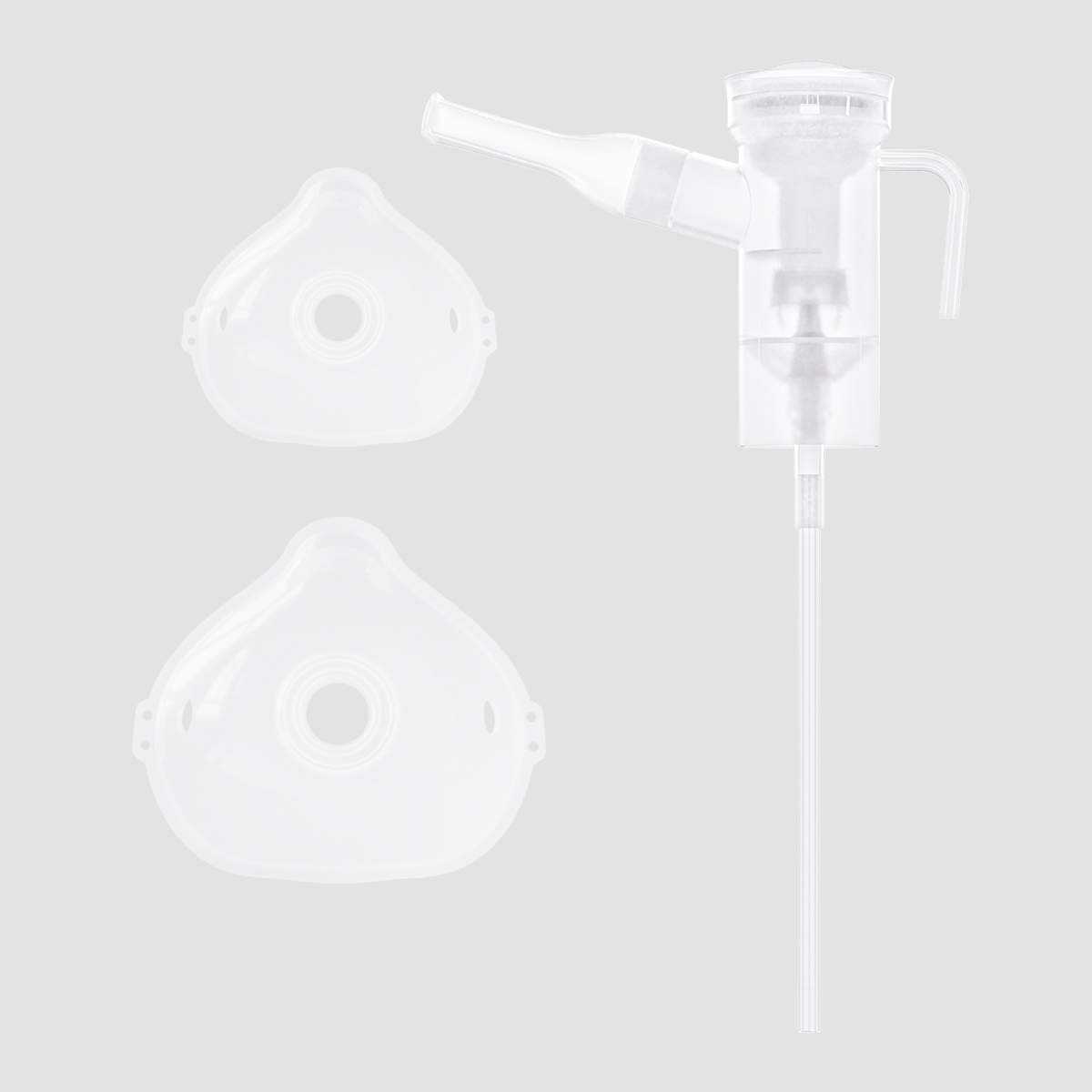 Nebulizer -kit med nebulisatorkopp, munstycke, nässtycke (valfritt) och luftrör