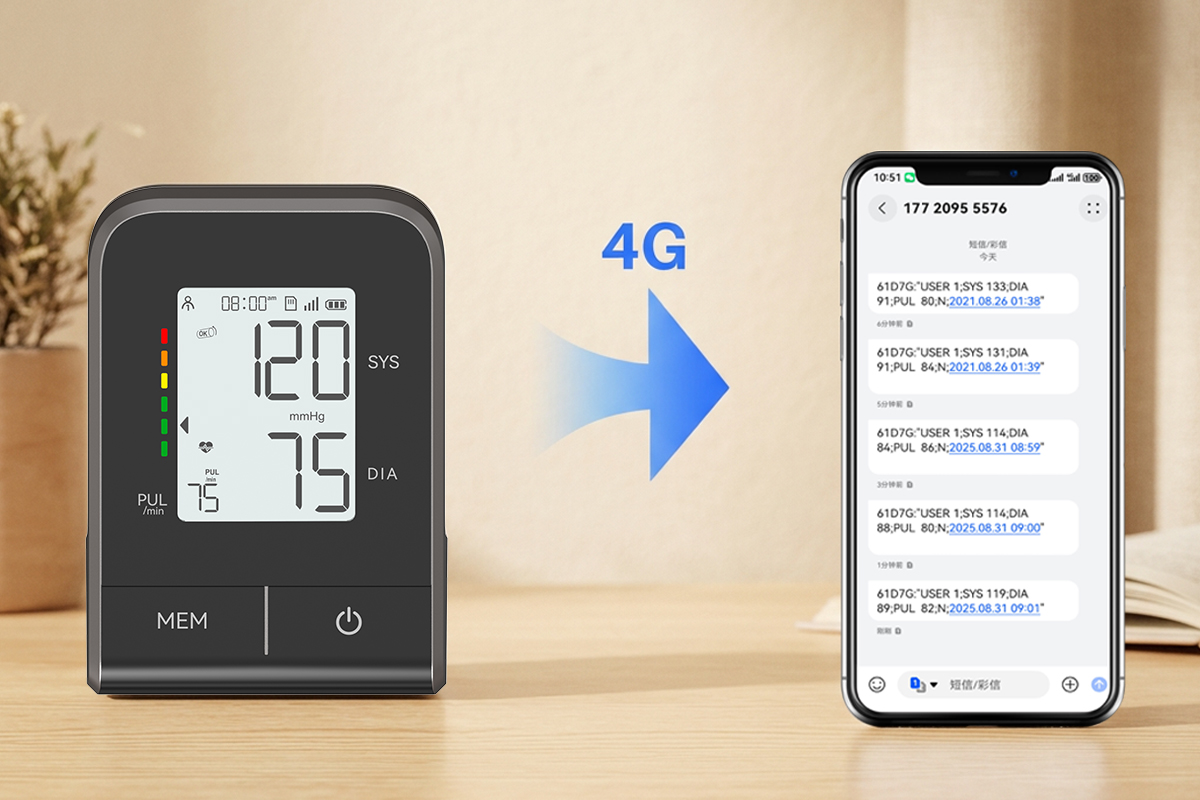 DBP-61D7G 4G blood pressure monitor sending results via SMS to phone.png