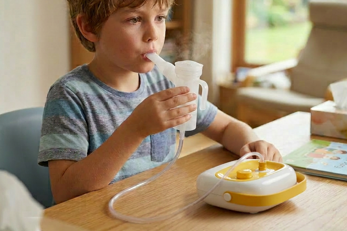 Child using a Joytech NB-1004 home compressor nebulizer.jpg